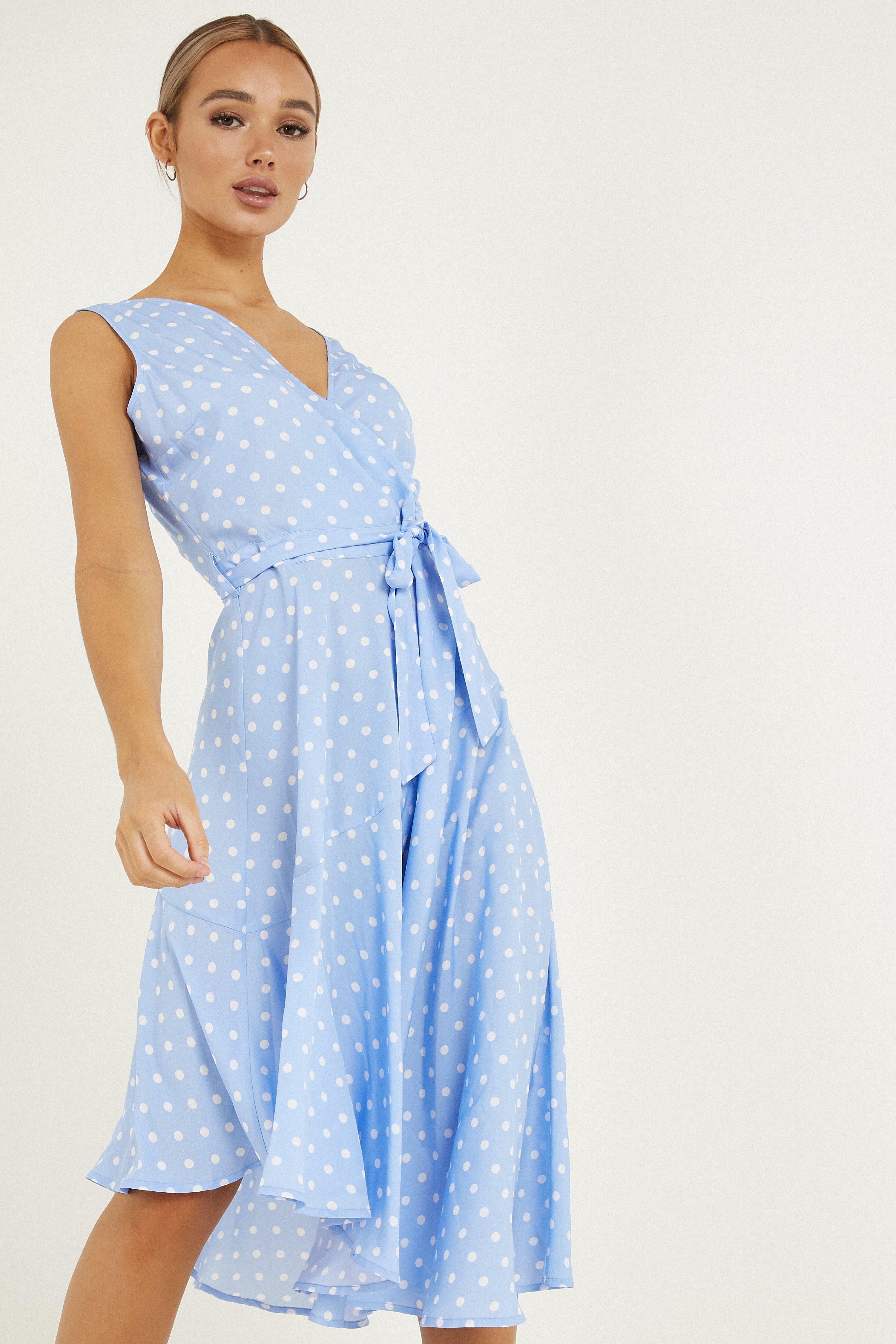 Blue Wrap Dip Hem Dress - Quiz Clothing